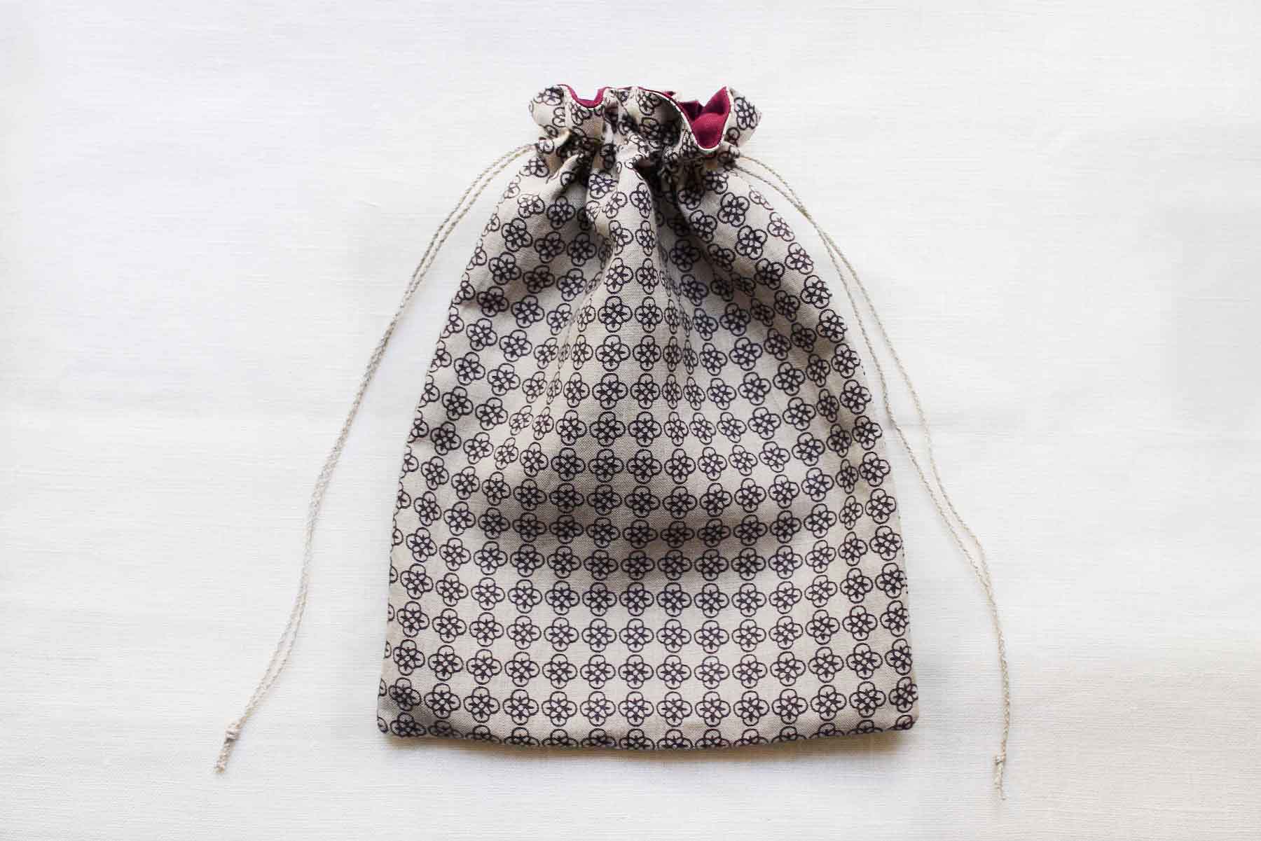 リネンプリントルールー<br />巾着セットFlaxマルベリー